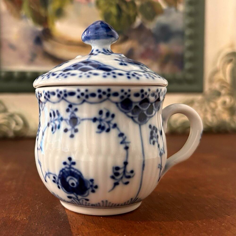 Royal Copenhagen Blue Fluted Half Lace Custard Creme Pot Lid 743 744 Mint 1st